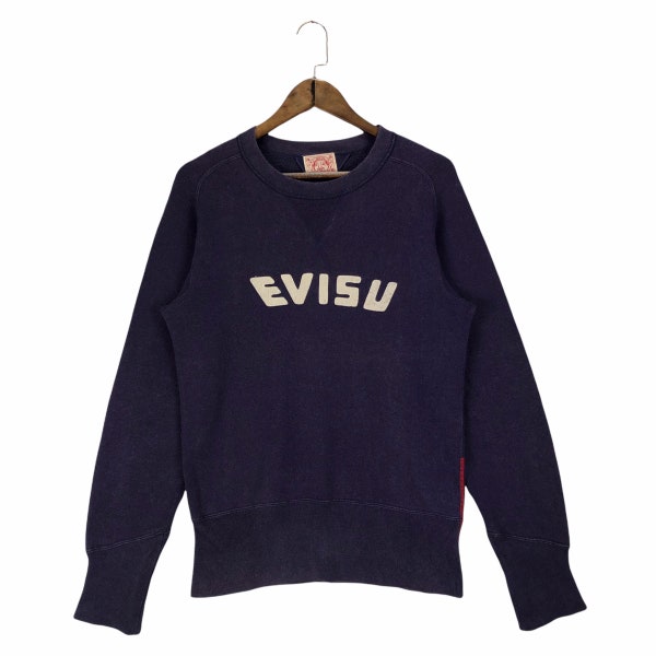 Vintage Evisu Japan Sweatshirt Crewneck Spellout Big Logo Made In Japan Purple Pullover Jumper Size M