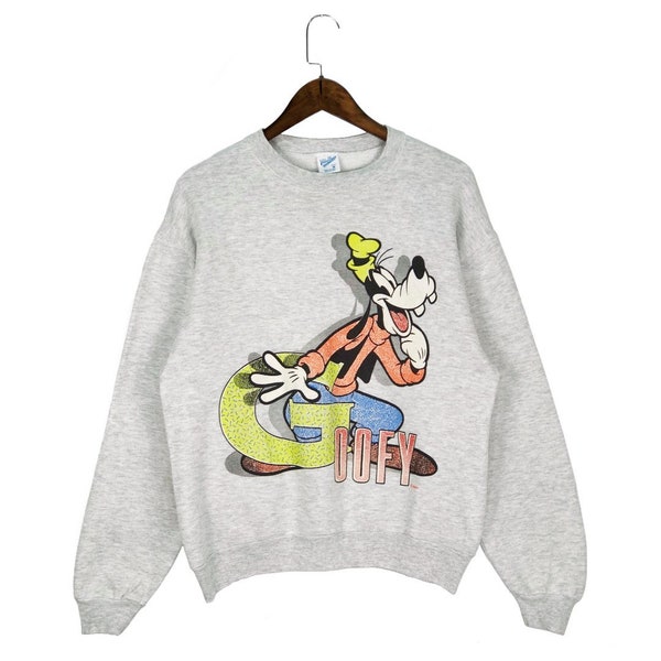 Vintage 90s Goofy By Disney Sweatshirt Crewneck Grey Made In Usa Velva Sheen Tag Pullover Jumper Size M