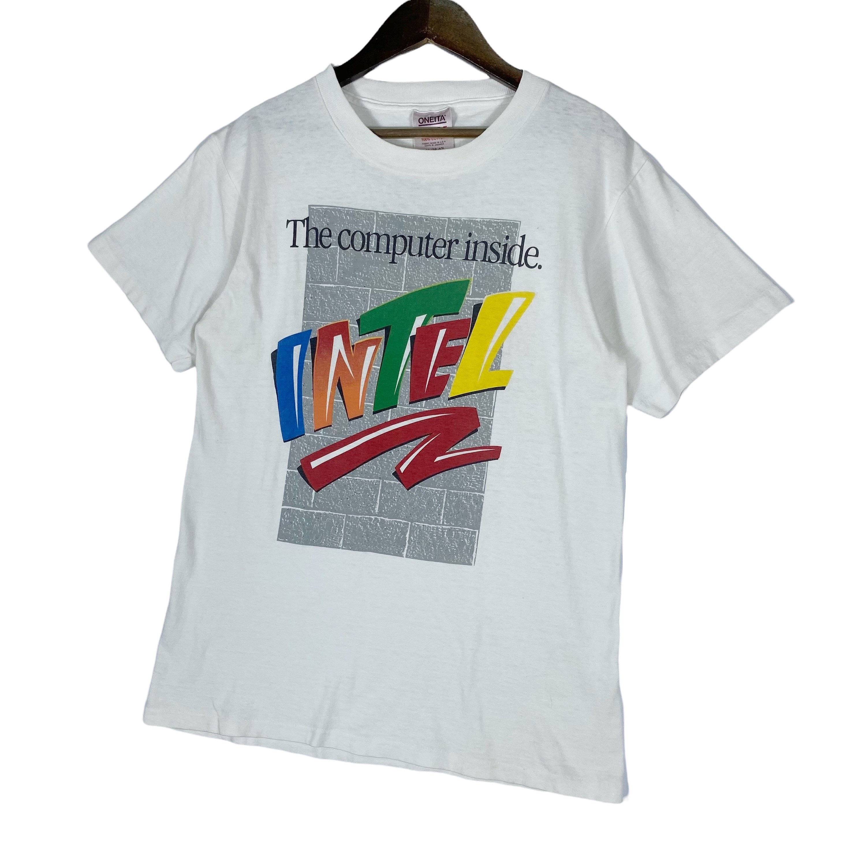 Vintage 90s Intel Computer Processor T Shirt Shortsleeve
