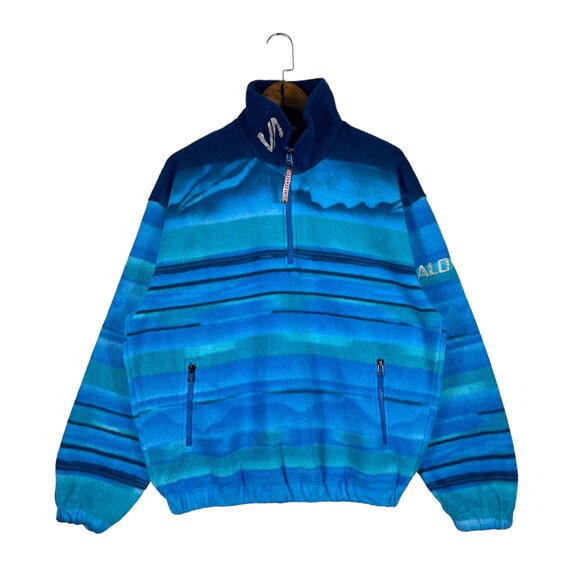 Vintage 90s Salomon Quater Zip Fleece Sweater Blue Made in Japan 