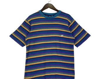 Vintage 90s Hang Ten Stripes T Shirt Crewneck Multicolor Short Sleeve Size M