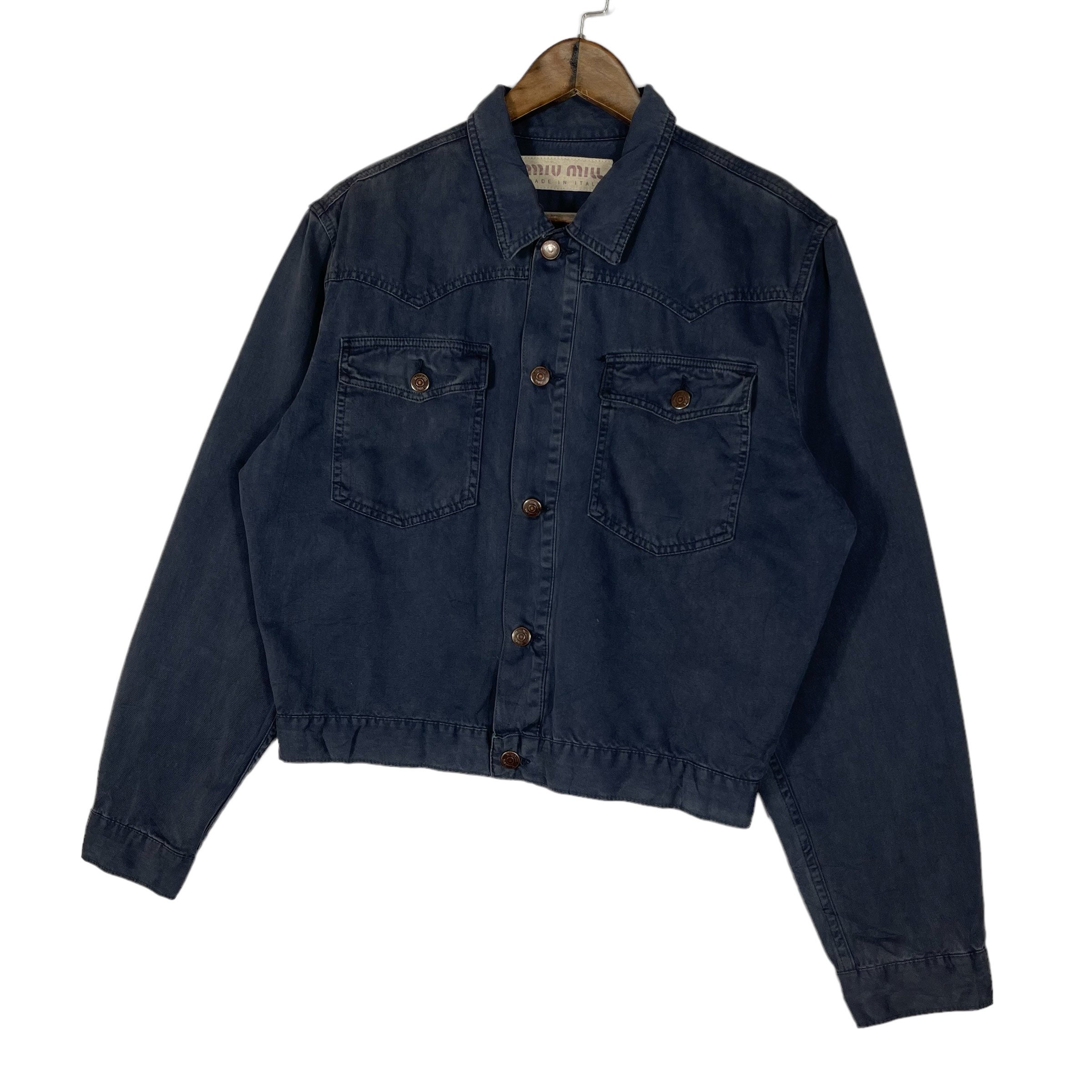 Buy Vintage MIU MIU Cotton Trucker Jacket Blue Crop Jacket Made in