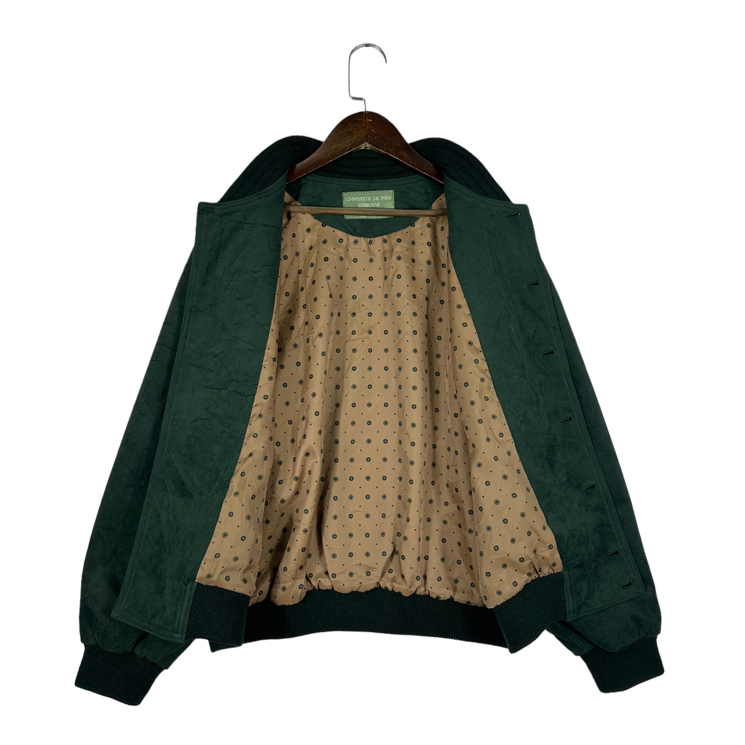 Vintage 90s Universite Paris Sorbonne Bomber Jacket Velvet Green 