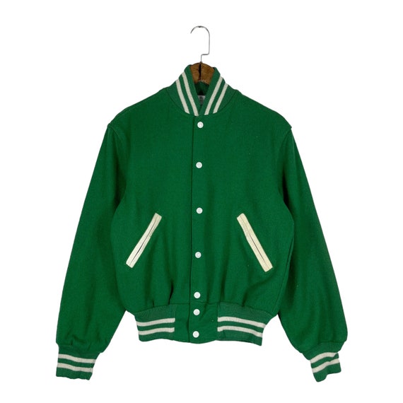 Buy Vintage 80/90s Varsity Jacket Plain Green Made in USA