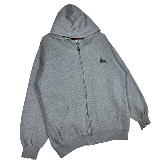 Vintage 90s Stussy Hoodie Sweater Big Logo Spellout Grey Vintage 90s Stussy Hoodie Sweater Big Logo Spellout Grey