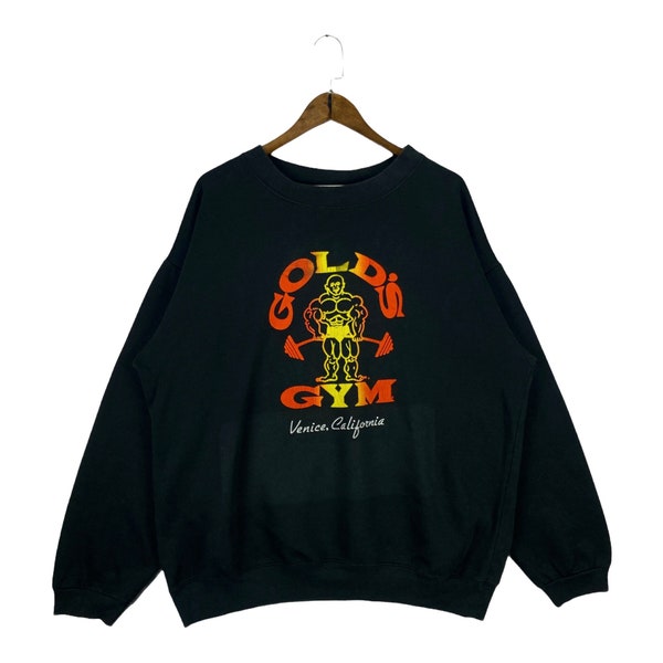 Vintage 90s Gold’s Gym Venice California Sweatshirt Crewneck Made In Usa Black Big Logo Pullover Jumper Size XL
