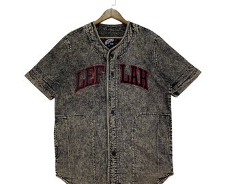 Vintage Stonewash Japanese Streetwear Brand Leflah Baseball Shirt Made In Japan Size XL