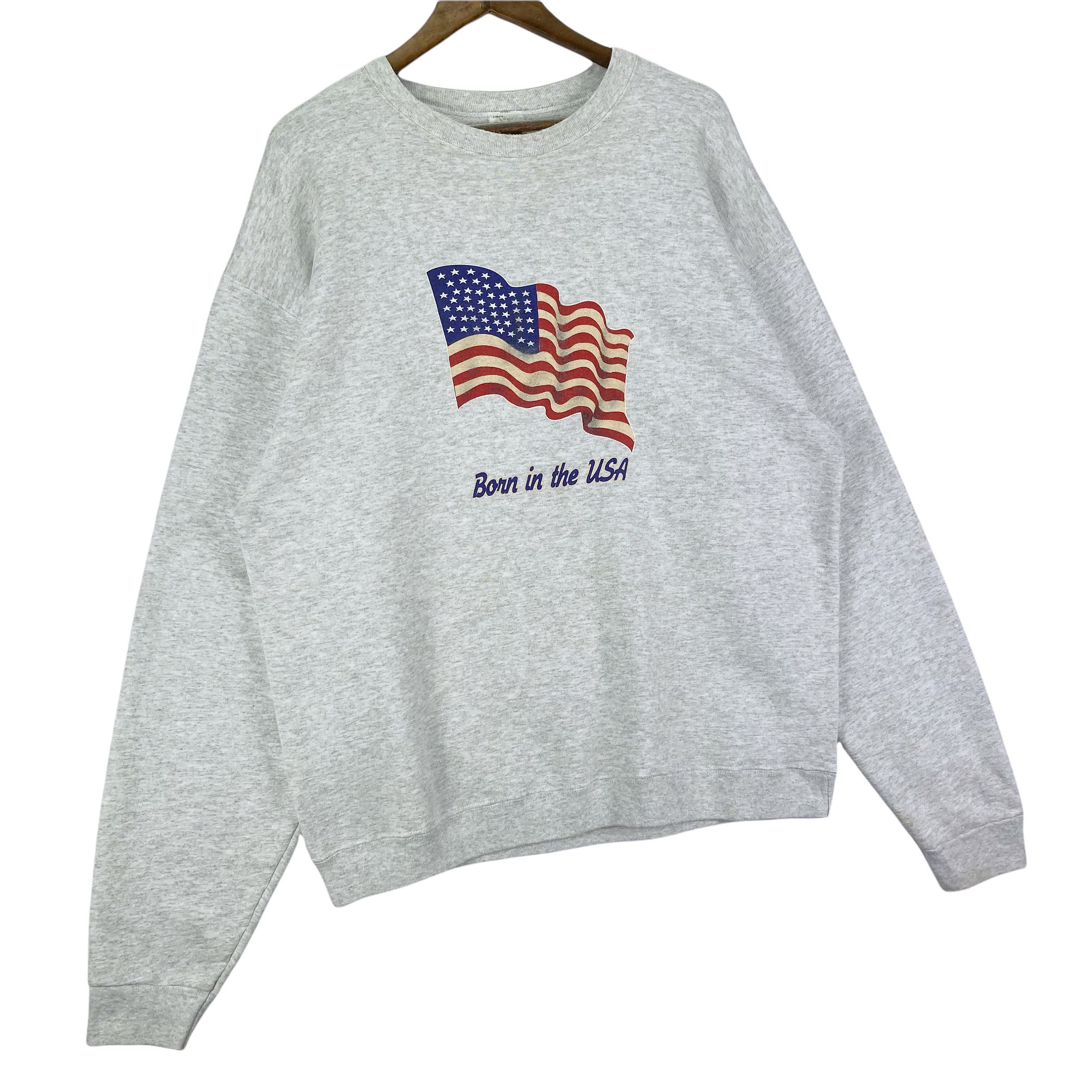 Vintage Born in USA Sweatshirt Crewneck Grey Big Logo Made in 