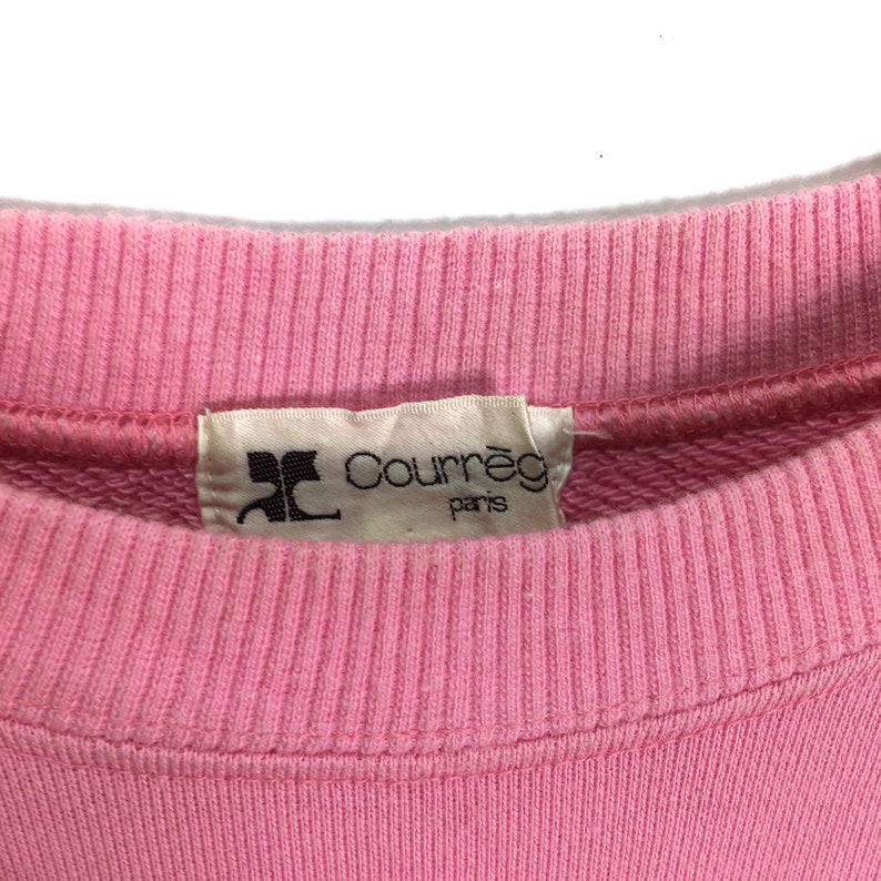Vintage Andre Courreges Paris Crewneck Sweatshirt Embroidery Big Logo Pink France Designer Pullover Jumper Size M