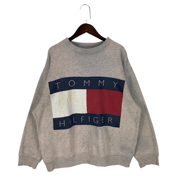 Vintage 90s Tommy Hilfiger Distressed Bleach Swea… - image 1