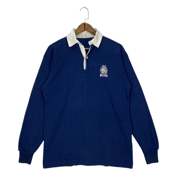 Polo de rugby Santory Coffee Boss vintage bleu marine Fabrique au Japon Col a manches longues Taille M Etsy France