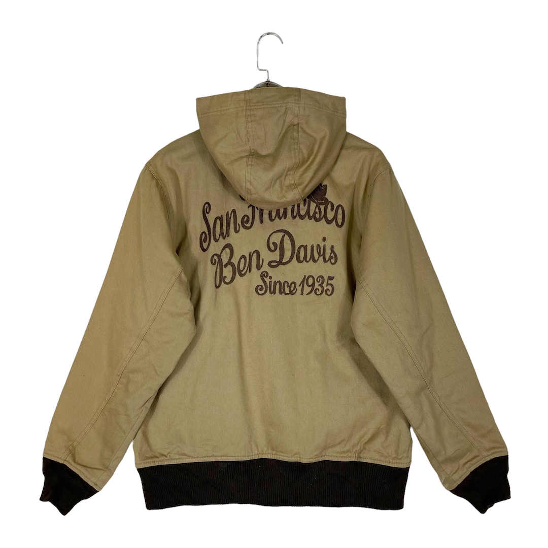 Vintage Ben Davis Full Zip Hoodie Jacket Canvas Brown Bomber Size L Etsy