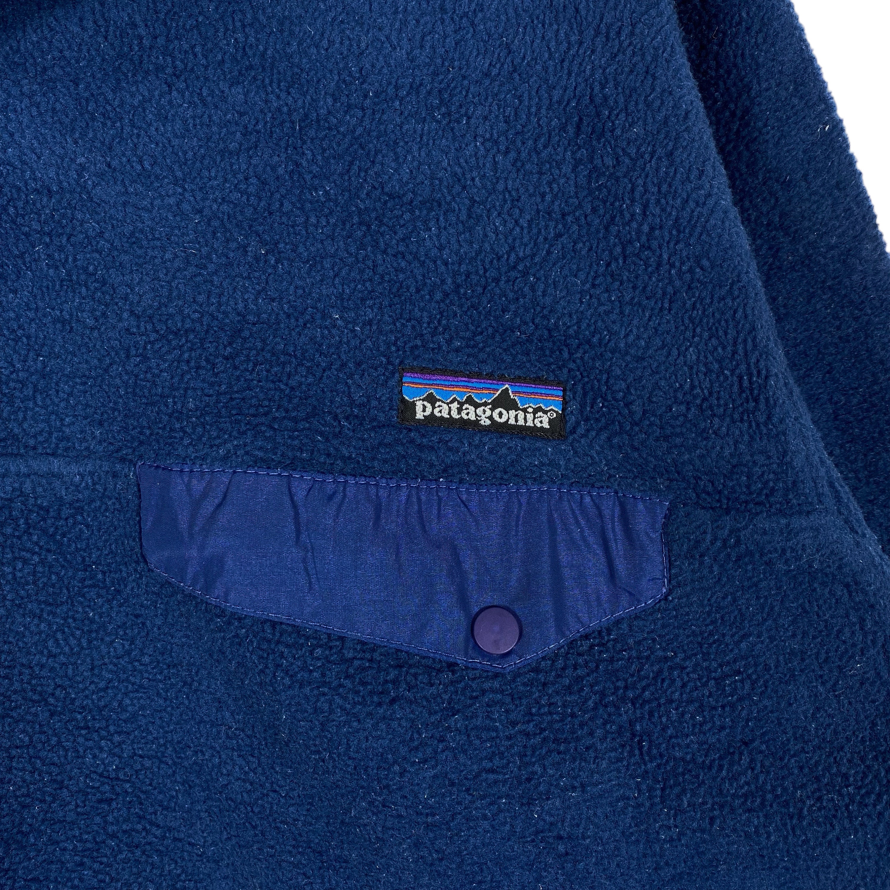 Vintage Patagonia Synchilla Fleece Snap t Button Pullover Navy Blue Made in Jamaica Elastic Waist Wrist Sweater Size M Etsy