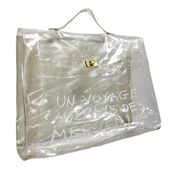 Hermes Vinyl Kelly Clear Hand Beach Bag Orange PVC Authentic Limited Rare 1395207470