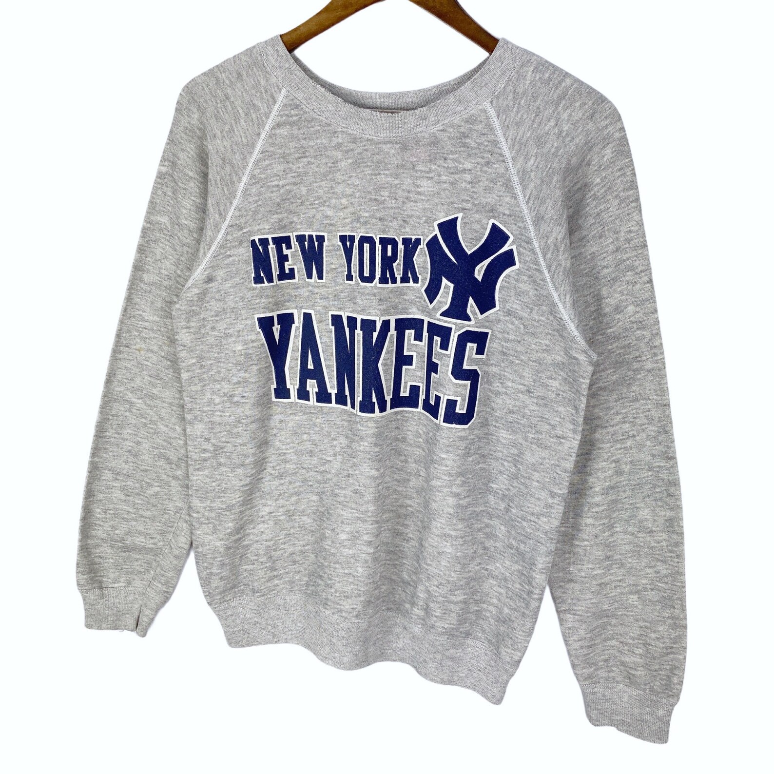 Vintage 80s New York Yankees Crewneck Sweatshirt Big Logo Grey Made in