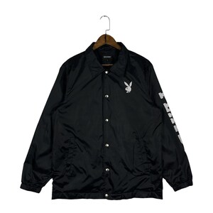 Vintage Playboy Coach Jacket Crewneck Black Made in China Snap Button Windbreaker Size L Etsy
