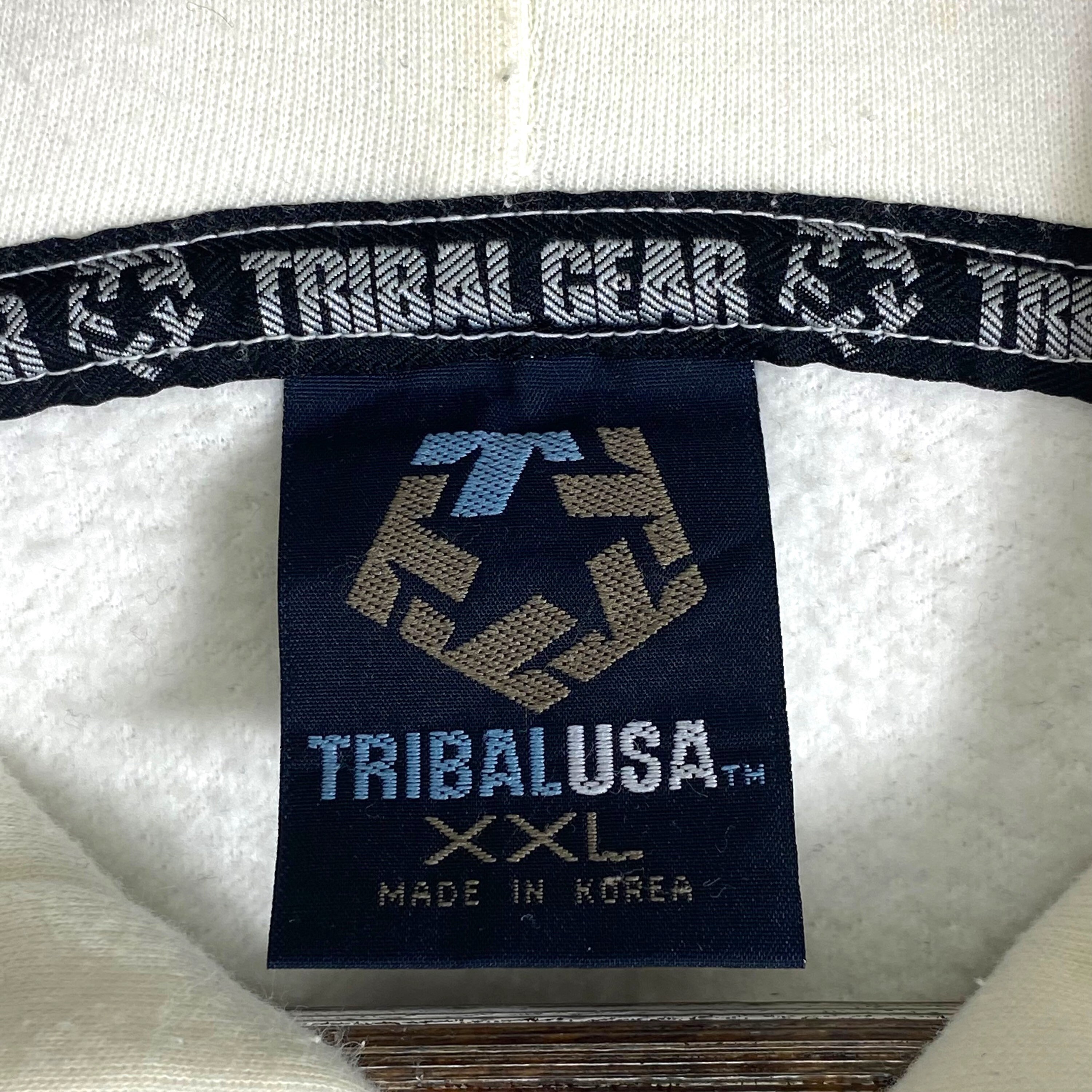 Vintage Tribal Gear Hoodie Sweater Big Logo Embroidery Off White