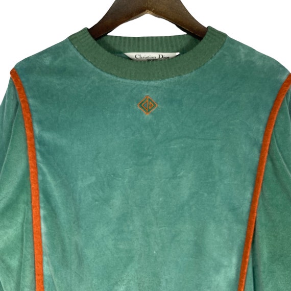 Vintage 90s Christian Dior Sport Velvet Green Sweatshirt Vintage 90s Christian Dior Sport Velvet Green Sweatshirt