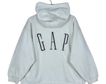 Vintage 80 90s GAP Hoodie Quater Sweater Big Logo Embroidery White Made in USA Pullover Jumper Size S Etsy