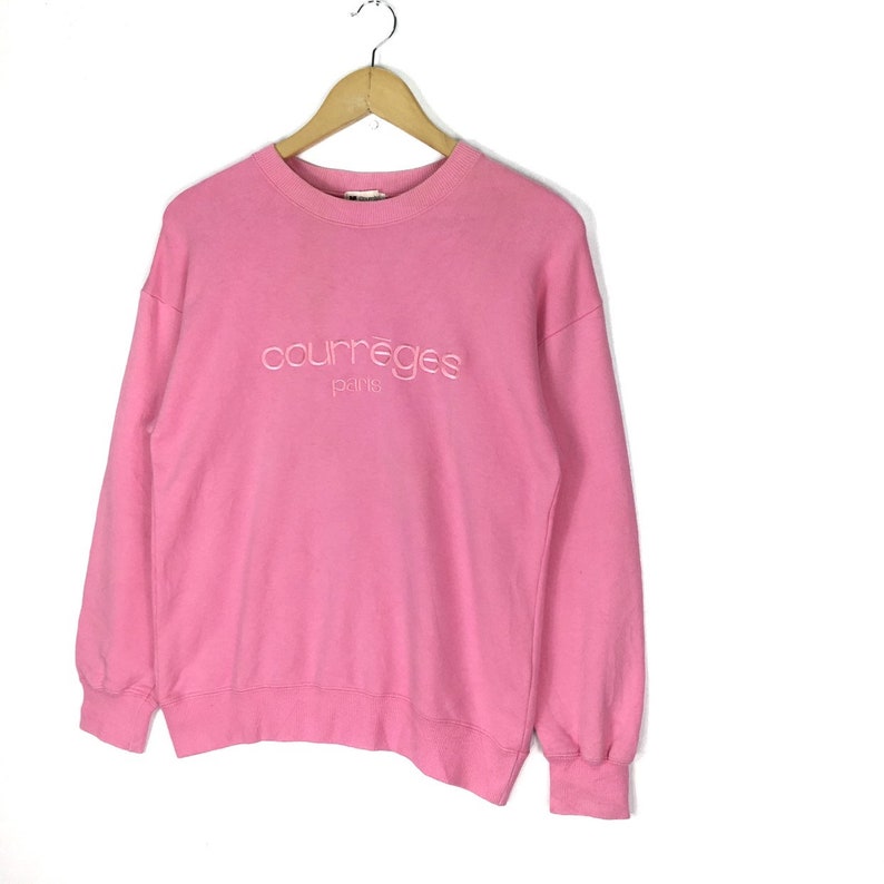Vintage Andre Courreges Paris Crewneck Sweatshirt Embroidery Big Logo Pink France Designer Pullover Jumper Size M