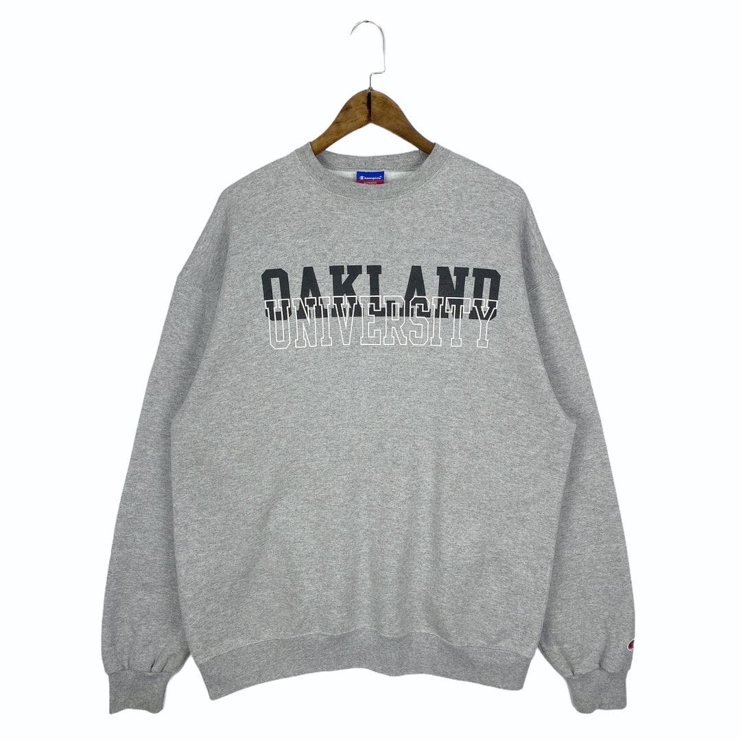 Vintage Champion Oakland University Sweatshirt Crewneck Grey Big Logo Made in Honduras Pullover Jumper Size XL Etsy