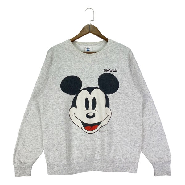 Vintage 90s Mickey Mouse California  Sweatshirt Crewneck Grey Made In USA Pullover Jumper Size L
