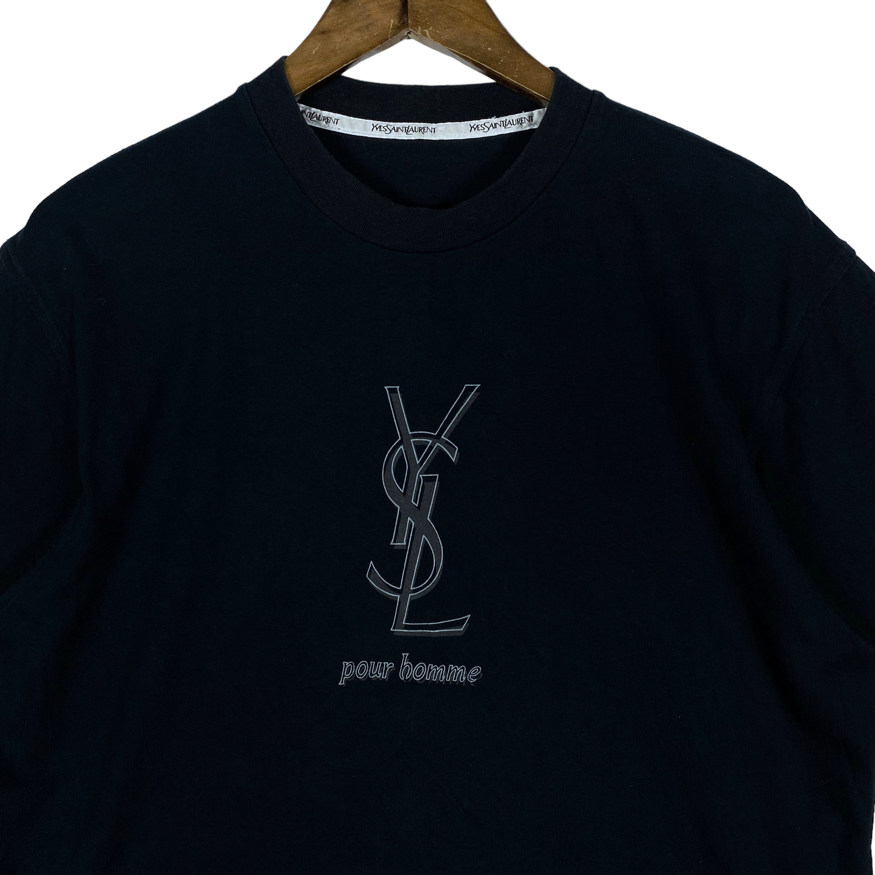Vintage Yves Saint Laurent Pour Homme T Shirt Black Spellout Vintage Yves Saint Laurent Pour Homme T Shirt Black Spellout