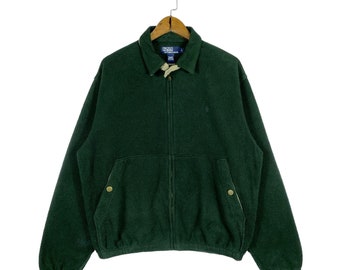 Vintage Polo Ralph Lauren Small Pony Full Zip Fleece Sweater Green Size L