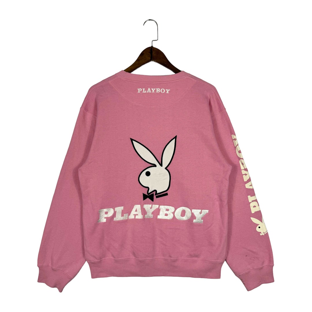 Vintage 90s Playboy Sweatshirt Crewneck Big Logo Embroidery Pink Made