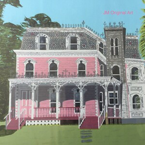 Pink Victorian House Signed Print