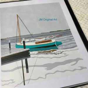 Turquoise Sailboat Nautical Print Signed