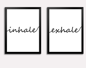 INHALE EXHALE poster combo yoga decor print black and white save relaxation  digital minimalist  art