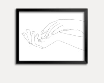 Hands Minimalist Art Pray Receiving Sketch Drawing Black Etsy