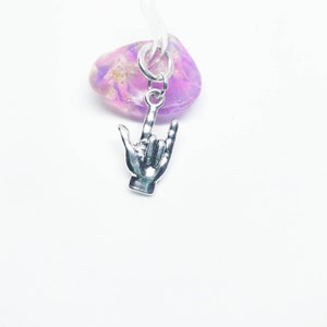 Hearing aid charms: ASL I Love You hand sign, sign language, hearing aid jewelry charm, jewelry for deaf set, earring, necklace, bracelet