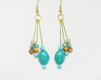 Turquoise hypoallergene oorbellen, handgemaakte sieraden oorbellen, bungel oorbellen cadeau, oorbellen chirurgisch staal, aanslagvrij, oorbellen