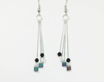 Sierlijke hangoorbellen, eenvoudige kleine verkleedoorbellen, sieraden, oorbellen, hangoorbellen, kroonluchteroorbellen, zilver zwart lange druppel