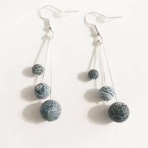 Blue agate dangle earrings, blue jean natural stone weather agate drop earrings,handmade earrings, handmade jewelry, hypoallergenic earrings