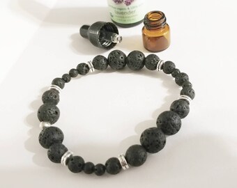 Armband met etherische olieverspreider voor dames of heren, handgemaakt cadeau van aromatherapie lavasteenarmband, plus essentiële olie, lavakraalverspreider