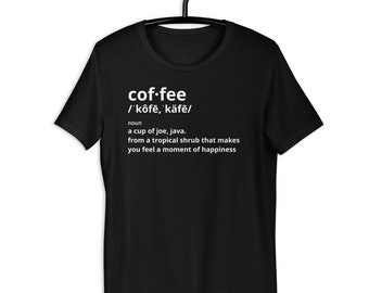 Koffiewoordenboekdefinitie T-shirt met korte mouwen, grappig gezegde t-shirt, t-shirt cadeau, zachte stretch t-shirt, t-shirt cadeau voor koffieliefhebbers