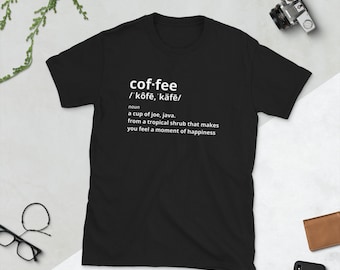 Uitverkoop! Koffiewoordenboekdefinitie uniseks T-shirt met korte mouwen, grappig gezegde t-shirt, cadeau, zachte stretch t-shirt, t-shirt cadeau voor koffieliefhebbers