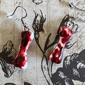 Horror Earrings, Bone Shaped Earrings, Horror Jewelry, Bone Jewelry, Oddities and Curiosities, Bone Earrings Dangle, Bloody Earrings, Gothic