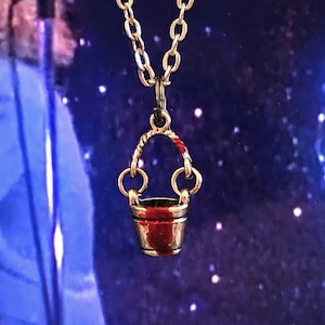 Bucket Of Blood Pendant Necklace, Prom Queen Horror, Carrie Inspired Horror Movie Charm Necklace, Blood Splattered Jewelry, Horror Jewelry