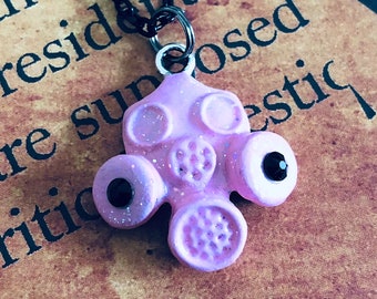 Gas Mask Face Mask Necklace, Pink Halloween Necklace, Handpainted Jewelry, Pastel Goth, Creepy Cute, Black Swarovski Crystal