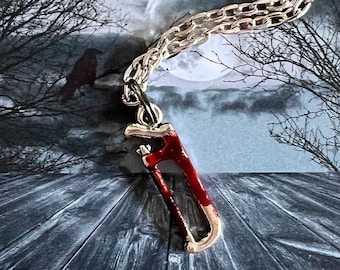 Bloody Splatter Saw Necklace, Gory Horror Necklace, Hacksaw Necklace, Tool Necklace, Saw Charm, Hand Saw Necklace, Bloody Valentine Necklace