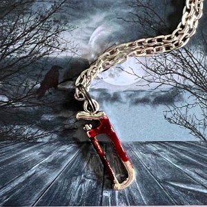 Bloody Splatter Saw Necklace, Gory Horror Necklace, Hacksaw Necklace, Tool Necklace, Saw Charm, Hand Saw Necklace, Bloody Valentine Necklace