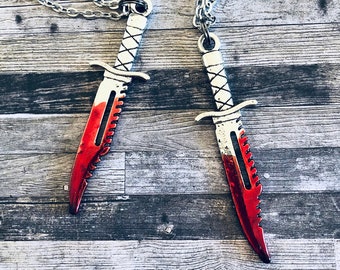 Best Friends Necklace, BFF Knife Necklaces For Two, Best Friend Gift, Blood Splattered, Best Friend Jewelry, Charm Necklaces, Horror Gifts