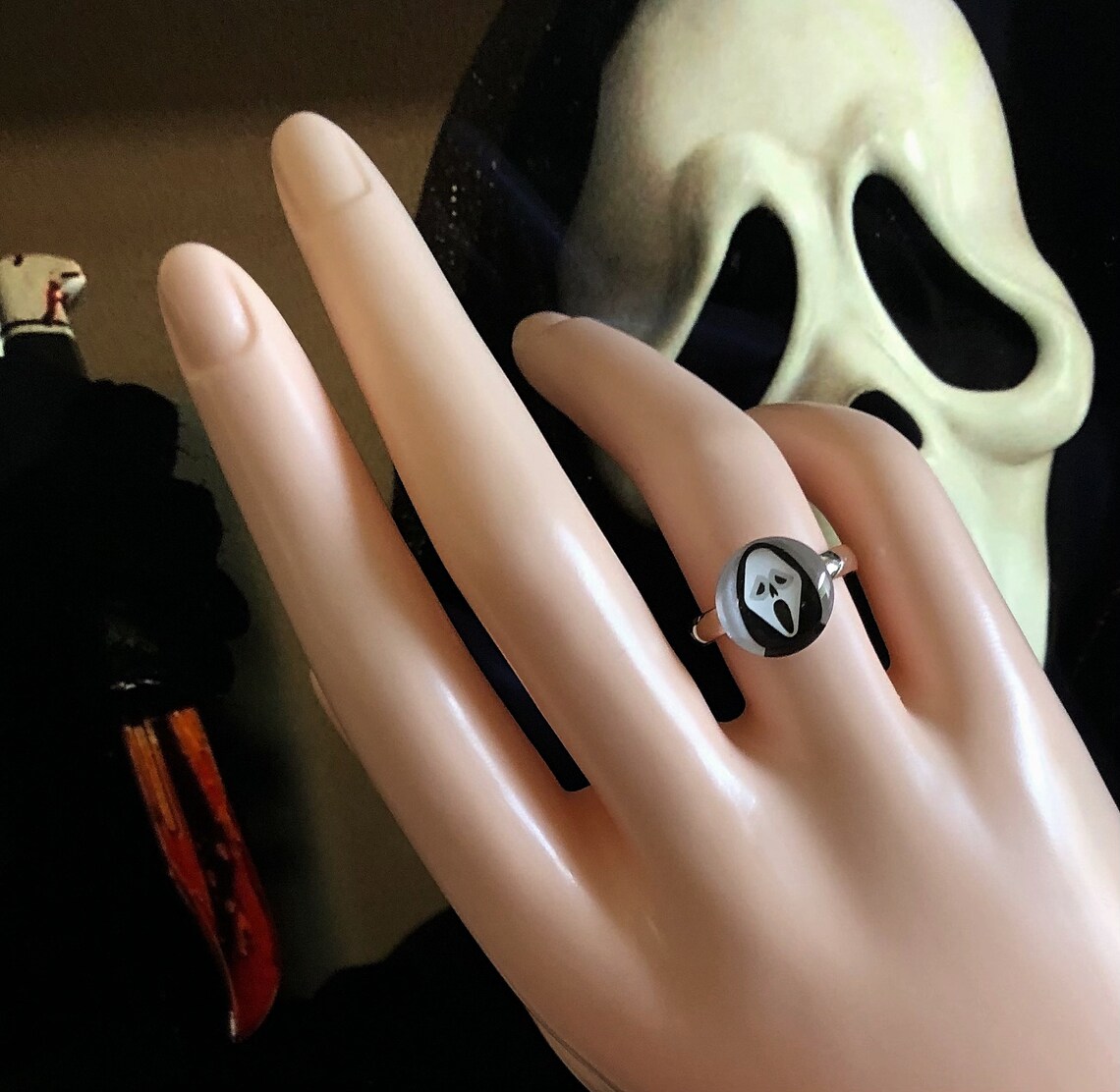 Ghostface Ring Horror Jewelry Adjustable Ring Silver Plated Etsy