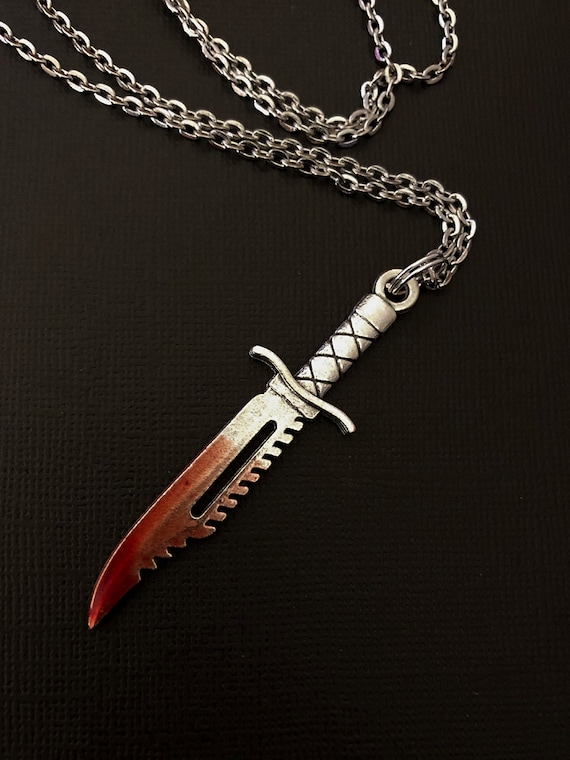 Handmade Bloody Knife Pendant Necklace: Horror Goth Jewelry