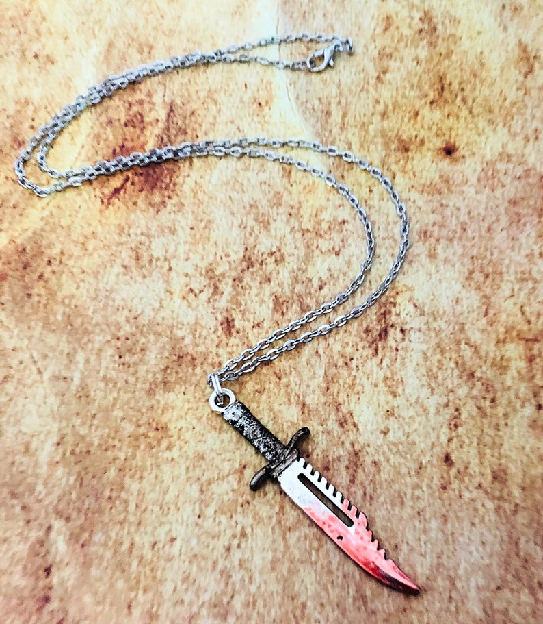 Distressed Knife Pendant Necklace Knife Necklace Charm Etsy