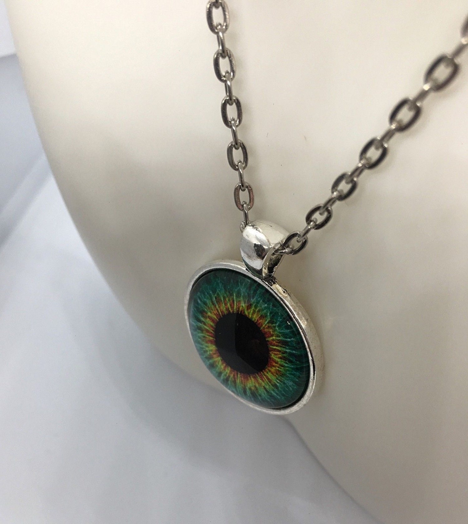 Eyeball Necklace Jewelry Glass Dome Raised Green Human Etsy
